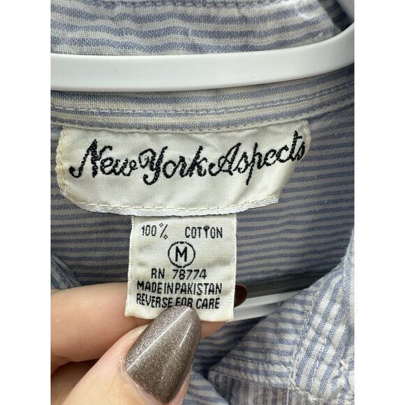 New York Aspects Womens Shirt Size Medium Blue Striped Button Up Long Sleeve VTG - Picture 4 of 13